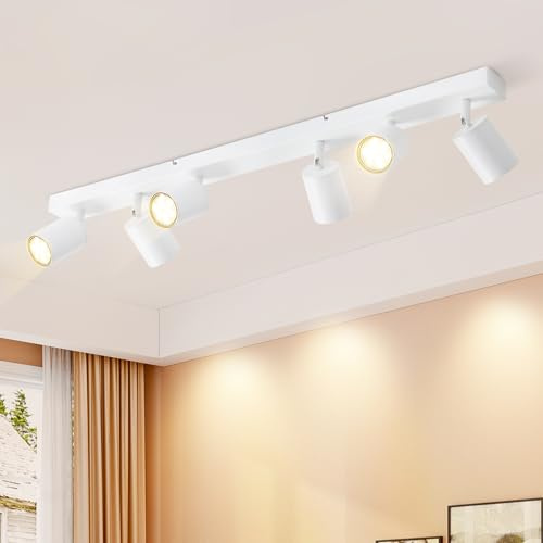 Glitzerlife LED Deckenstrahler 6 Flammig Deckenlampe Deckenleuchte Weiss | Modern Deckenspot GU10 Lang Schwenkbar 350° Weiß Wohnzimmerlampe Schlafzimmer Küche Flur MAX.25W ohne Leuchtmittel