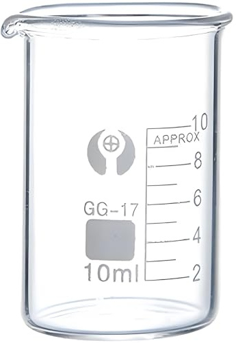 Lot de gobelets doseurs de laboratoire - 10 ml - En verre transparent - Avec graduation - Pour la cuisine et les expériences chimiques