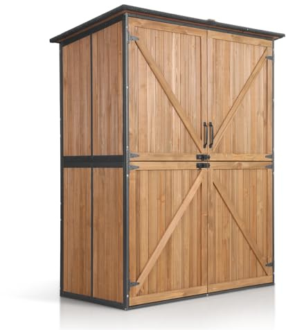 Aivituvin Shed Outdoor Storage Cabinet with Durable Metal Frame Waterproof Garden Tool Storage with Adjustable Shevels and Floor for Backyard Garden Patio Lawn, 55 L, Brown