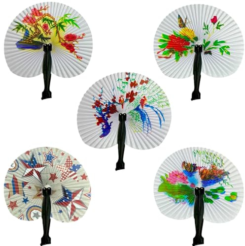 ASPIRE UK 4 X Assorted Mini Chinese Folding Fan | Small Handheld | Party Decoration for Wedding Birthday Festival | Lightweight | for Kids and Adults | Easy to Carry
