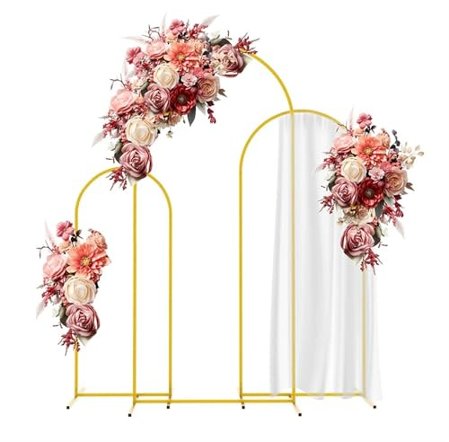 Arche de jardin dorée – 3 arches de mariage en métal avec ballons carrés pour décoration de fête, 1,2 m, 1,5 m, 1,8 m – Idéal pour les cérémonies d'anniversaire et de mariage