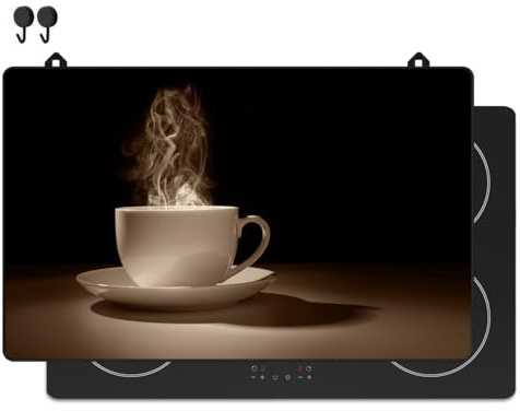 KitchyMist Protège Plaque Induction Café - 83x52 cm - Déco cuisine - Protection pour plan de travail - Cuisson protégée - Fond de hotte de cuisine