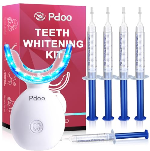 Teeth Whitening Kit with LED Light + 5 Tooth Whitening Gel - Gentle Whitening on Sensitive Teeth - Fast Removes Stubborn Stains - Professional Tooth Whitener for Home - Wireless & Water-Resistant