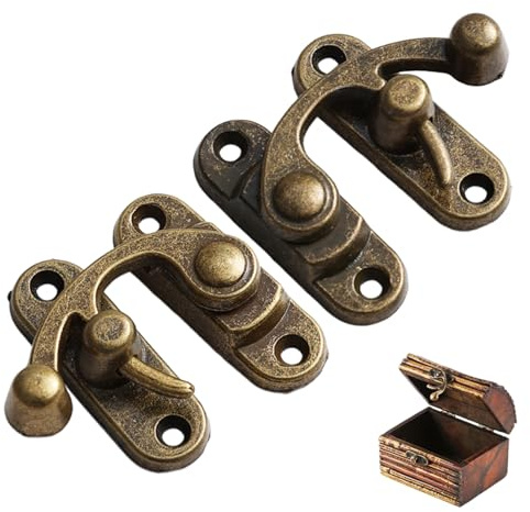 Antique Vintage Lock Clasp 2 Left Latch Hook Hasp 45mmx39mm Swing Arm Latch Bronze Tone for Wooden Boxes Jewelry Boxes Chests Cabinets