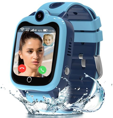 Smartwatch Bambini GPS, 4G Orologio Smartwatch Bambini con Telefono HD Videochiamata SOS Chat Vocale IP68 Impermeabile Modalità Scuola Sveglia Calcolatrice Contapassi, Regalo per Ragazzi e Ragazze