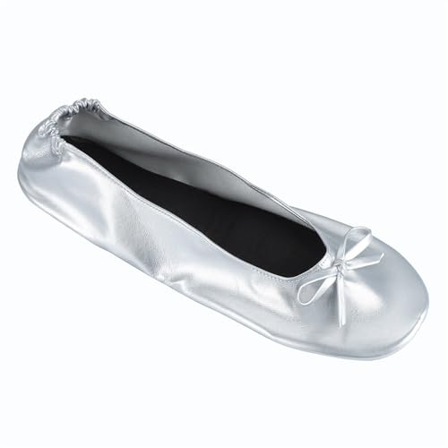 VBEDKDEB Ballerina Shoes Women's Comfortable Flat Ballet Flats Foldable and Portable Lightweight Flat Ballet Shoes for Women Ballerina Sporty, silver, 10 UK