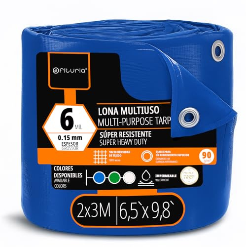 OFITURIA Lona Multiuso Impermeable 2 x 3 m Azul, Pack 1 ud, Ideal para Cubrir y Proteger Muebles y Objetos en Exterior, jardín, Camping y Obras (2x3m, 1 ud)