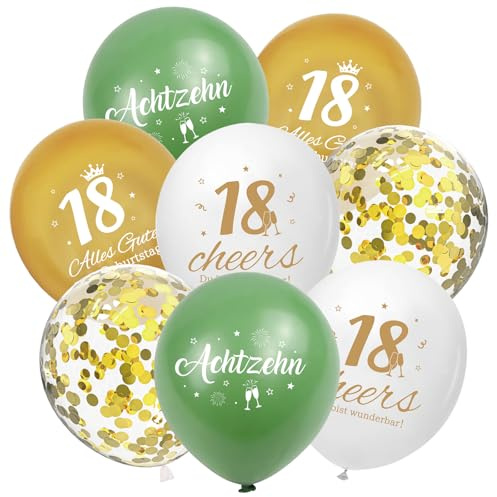 Deko 18. Geburtstag Mädchen, 24 Stück Salbeigrüne Gold Luftballons 18 Geburtstag Deko, 18 Alles Gute zum Geburtstage Ballons, Geburtstagsdeko 18 Mädchen Junge, Happy Birthday Ballon für 18 Jahre Party