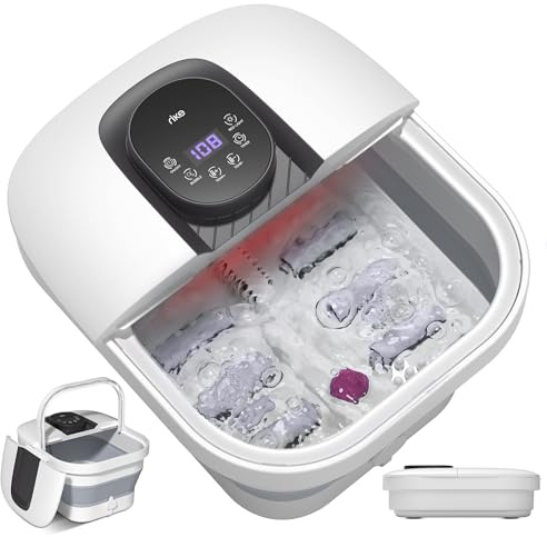 RIKE Faltbares Fußbad mit PTC-Schnellheizung & Massage, Klappbares Fußmassagegerät mit Präziser LCD-Temperaturregelung & Rotlicht, Wellness Geschenk für Senioren & Home Office