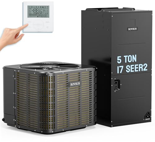 ROVSUN 5 Ton 53000 BTU Ducted Central Air Conditioner with Heat Pump & Inverter System, 17 SEER2 Split AC Unit with Multi-Position Air Handler, Precharged Condenser & Wired Controller, 208/230V