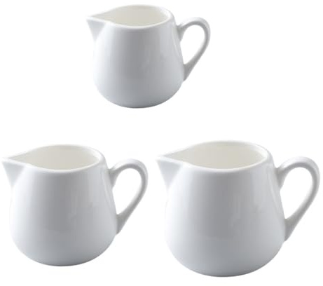 NUSITOU Set 3 Pezzi Bricchi in Ceramica Bianca per Latte e Marmellata Manico, Superficie Liscia senza Bordi, Capacità 50ml 100ml 240ml per Ristorante e Hotel