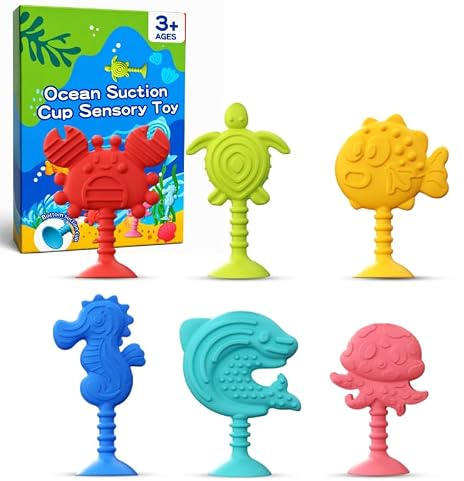 6 Pcs Jouets à Ventouse Silicone Jouet de Bain Sensoriel Enfants | Silicone alimentaire, ventouse puissante, texture sensorielle double-face, lavable à l'eau, idéal pour enfants de 3 et plus
