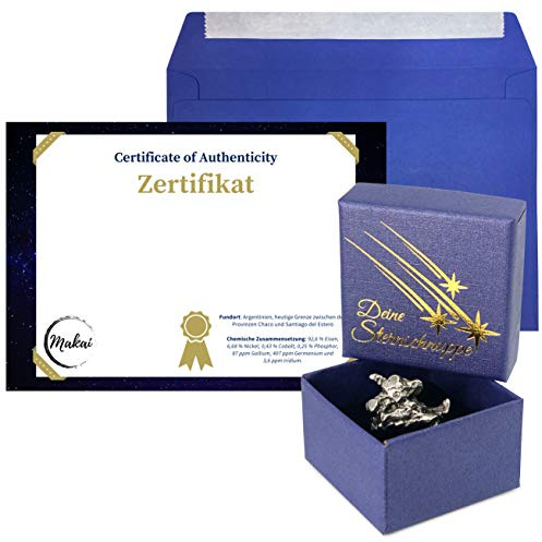 Makai echter Meteorit Sternschnuppe mit Echtheits-Zertifikat und individueller Widmung zum selber beschriften & Geschenkbox (mit Zertifikat zum selber Beschriften)