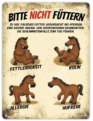 Metallschild XL mit Pferde Motiv und Spruch: Bitte nicht füttern