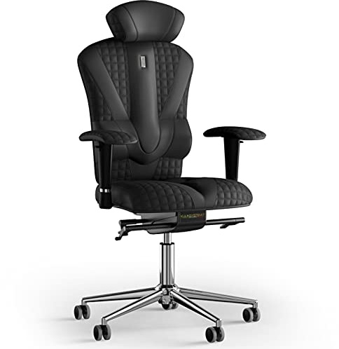 KULIK SYSTEM Ergonomischer Bürostuhl - Komfort & Verstellbarer Stuhl mit Rücken- & Lendenwirbelstütze |Patentiertes Rücken- & Nackenschmerzlinderungsdesign| Victory Eco Leder - Schwarz Quatro
