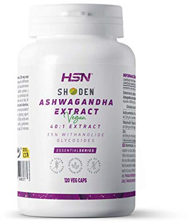 HSN Extracto Ashwagandha Shoden (40:1) 240mg/día (84mg Glicósidos de withanólido) | 120 Cápsulas Vegetales | 9600mg equivalencia de raíz y hoja Withania somnifera | No-GMO, Vegano, Sin Gluten
