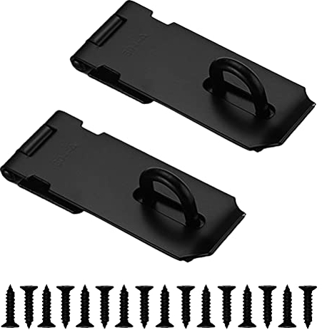 Chiavistello per porta, nero, 2 pezzi, serratura per lucchetto, serratura a capannone, 4 pollici, con viti