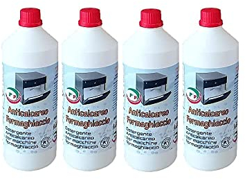 PIP Anticalcare Macchina Ghiaccio, Detergente Anticalcareo Formaghiaccio, Disincrostante, Igienizzatore Professionale, Anticalcare, 4 Flaconi da 1 Litro