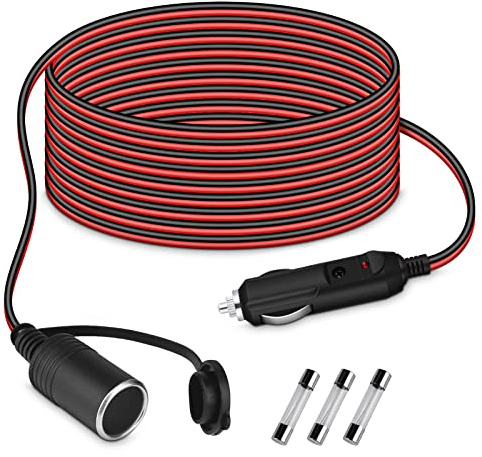 URAQT 4.6M Prolunga per Accendisigari Auto, Cavo di Prolunga per Accendisigari, 12V/24V 17 AWG Cavo Prolungas Accendisigaris Auto con 15A Fusibile per la Maggior Parte dei Prodotti Elettronici
