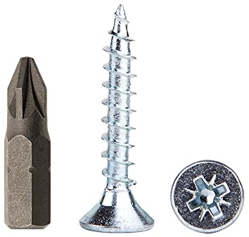 Lote de 250 tornillos de madera de acero chapado en zinc de 5 x 30 mm, tornillos de madera aglomerada, tornillo universal Pozi-Drive, PZ totalmente roscado, Pozidriv (250, 5,0 x 30 mm)