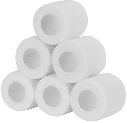 6 Rotoli Benda Elastica Bendaggio Autoadesivo Salvapelle Sport Nastro Adesiva Coesiva Benda Elastica Coesiva Fasciatura Adesiva Sportivo per Mani, Piedi, Ginocchia, Braccia 5cm x 4,5m (Bianca)