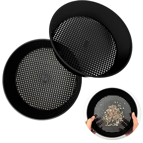 LNQ LUNIQI 2 Pcs Black Soil Sieve Set ABS Plastic, for Small Gravel, Soil, Sand, Potting Mixes, Sowing Soil, Garden Utensil