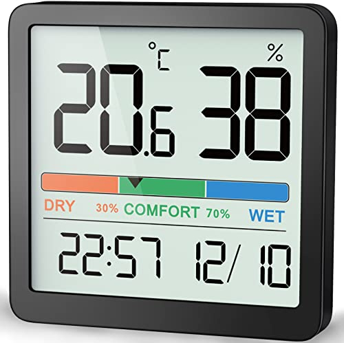 NOKLEAD Room Thermometer Hygrometer Small Digital Temperature Humidity Meter Indoor Thermometers Sensor Air Monitor with Clock Comfort Display Calibration