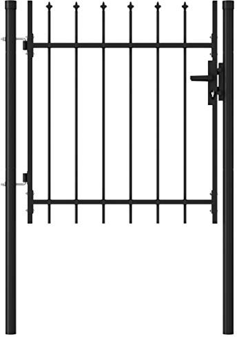Chusui Zauntor Einzelflügel mit Speerspitzen, Gartentor, Gartentür, Gartentüren, Tor Garten, Gartentüren, Garten Tore, Flügeltore, Stahl 1 x 1 m Schwarz