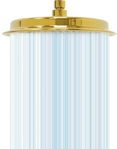 Bright Gold 9inch Rain Showerheads, High Pressure Rainfall Overhead Shower Head Replacement, Classic Vintage Stainless Steel Shower Heads with Silicone Nozzle