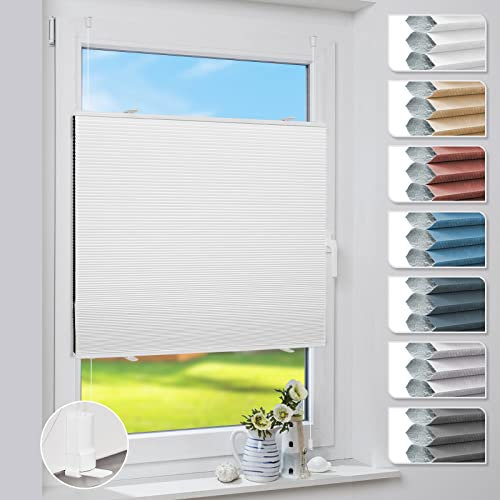 Deswell Plissee Verdunklung Klemmfix Wabenplissee B65 x H130 cm Weiß Thermoplissee ohne Bohren Faltrollo für Fenster & Tür, 100% Blickdicht, Sonnen-, Sicht- & Schallschutz Wärmeisolierung