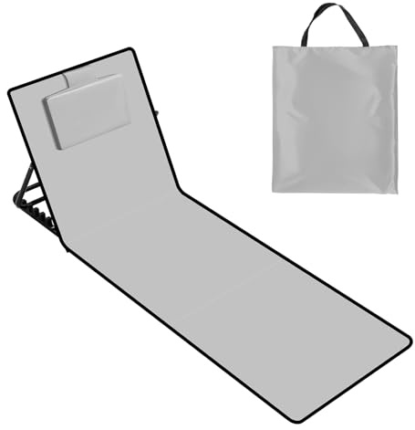 Yakimz Strandliegen, Tragbar Strandmatte mit Einstellbar 5-stufige Höhe, Faltbare Klappbar Strandstuhl mit Verstellbare Rückenlehne und platzsparend zusammenfaltbar, für Strand, Camping, Hellgrau