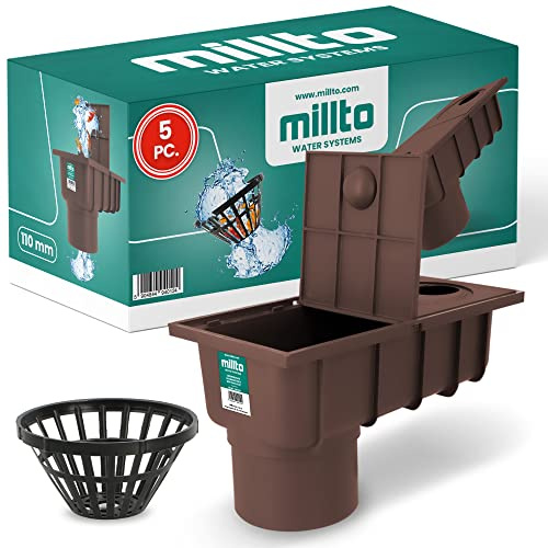 Millto 5X Regensinkkasten mit Sieb 110mm Regenwasserablauf Dachrinnenablauf Hofablauf Entwässerung Abflusstrichter Gully Siphon Gechteckiger Kontrollschacht Rückstauverschluß Geruchsklappe