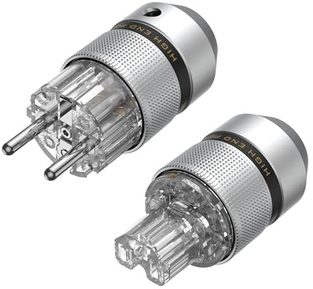 Brollitest High-End Schutzkontaktstecker Rhodiniert Schukostecker Netzstecker Transparent Schuko Stecker+IEC 320 Kaltgerätestecker C15 Kupplung (Rhodiniert)