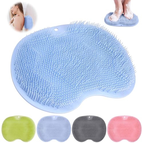 Tapis de Bain en Silicone, Laveur de Pieds de Douche, Brosse Pieds Douche avec Antidérapant Ventouses, Coussin de Massage pour Pieds Dos Nettoie, Exfolie, Masse vos Pieds Sans se Pencher (Bleu)