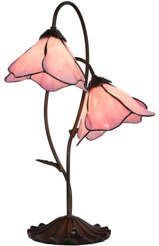 Bieye L30811 Flower Tischlampe aus Buntglas im Tiffany-Stil mit 20,3 cm breitem, gebogenem Blütenblatt-Schirm, Seerosenblatt-Sockel, 2-flammig