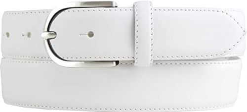 BELTINGER Hochwertiger Damengürtel aus Vollrindleder mit runder Gürtelschließe 3,5 cm | Bombierter Ledergürtel Damen 35mm | Damen-Gürtel made in Italy | Weiß 95cm