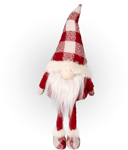 Lemodo Weihnachtswichtel aus Stoff| Wichtel Figur 52 cm hoch | Tomte mit Karierter Mütze | GNOME als schöne Weihnachtsdeko | Wichtel Deko für drinnen