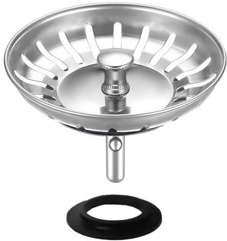 HUAERSICO Universal Abflussstopfen 82mm - Abflusssieb küchenspüle - Spülbecken stöpsel - Waschbeckenstöpsel Edelstahl, für Abflussöffnungen 82 bis 84 mm, Zwei Ersatz Dichtung