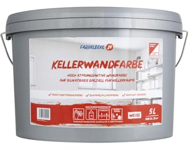 Farbklecks24 Kellerwandfarbe 5L weiß, atmungsaktive Wandfarbe, Silikatfarbe Keller, Keller Farbe