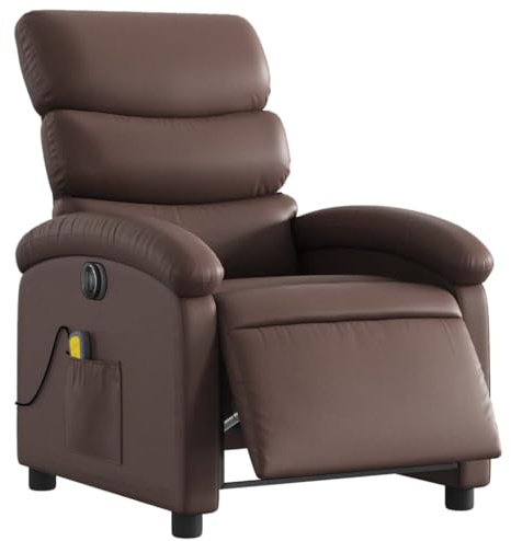vidaXL Massagesessel Elektrisch, Sessel Verstellbare Rückenlehne Fußteil, Fernsehsessel Relaxsessel mit Liegefunktion, Liegesessel Polstersessel Ruhesessel, Braun Kunstleder