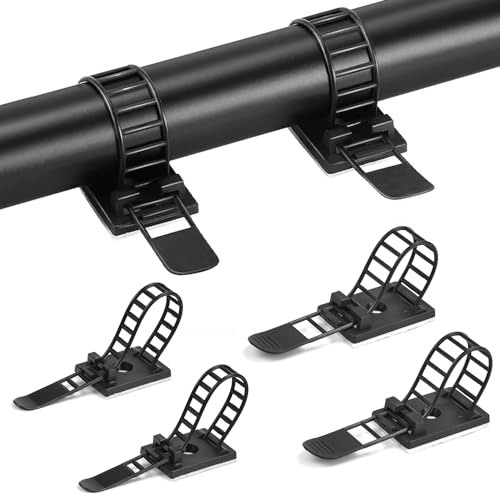 ZACUDA 50 PCS Self-Adhesive Cable Ties,Multi-Purpose Cable Tidy Clips,Adhesive Wire Ties,Adjustable Nylon Cable Ties,Reusable Cable Clips,Cable Ties Adhesive Mounts for Desk Cord Cable Management