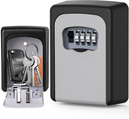 SINZUX 4-Digit Combination LockBox, Wall Mounted-Key Lock Box Police Approved Key Safe Box Outdoor, Key Safe Outside Waterproof and Security Key Cabinet for Home Garage Office School