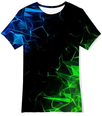 Fanient T-Shirt 3D Gradient Couleur à Manches Courtes pour Enfants, Garçons et Filles - 15-16 Ans XL