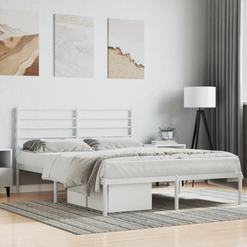 THOYTOUI Bettgestell, Seniorenbett Bett Betten Tagesbett Geeignet für Schlafzimmer Gästezimmer Mehrbettzimmer Hotel mit Kopfteil Metall Weiß 120x200 cm