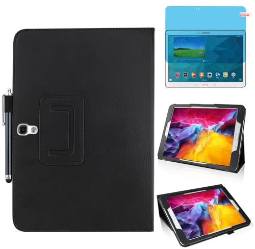 Schlankes Leder Hülle für Samsung Galaxy Tab S 10.5 Inch 2014 (SM-T800 T805 T807 T801),Mehrwinkel Ständer Voll schützendes Tablette Cover,Mit Stylus Pen,Bildschirm Film (Black)