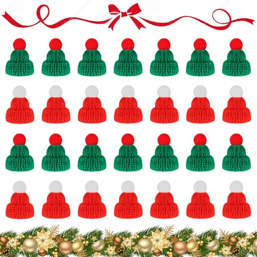 Scinzene 40 Stück Mini Weihnachtsmützen - Niedliche Strickmützen für Bastelprojekte, Ideal als Marshmallow Mini Weihnachtsdeko und Christbaumschmuck für likörflaschen den Festtag