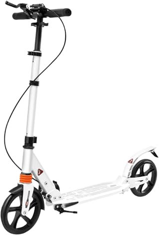Faltbarer Scooter FüR Erwachsene Mit Handbremse Cityroller Tretroller Kinderroller Kickroller Kickscooter Roller mit Handbremse für Schüler Jugendliche Erwachsene als Transportmittel (Weiß)