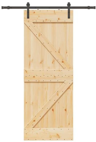 vidaXL Schiebetür mit Beschlag 80x210 cm Massivholz Kiefer, Innentür, Holzschiebetür, Scheunentür, Innenschiebetür, Holz Schiebetür, Innenscheunentür