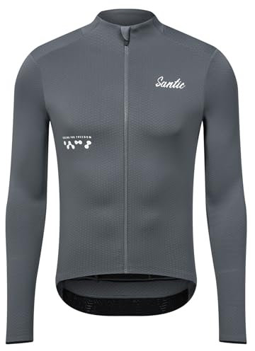 Santic Fahrradtrikot Herren Radtrikot Langarm Slim für Frühling Herbst Rennrad MTB Thermo Trikots Grau M