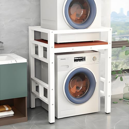 Armario Para Lavadora Y Secadora, Mueble Para Lavadora Altura Ajustable, Mueble Lavadora Y Secadora Vertical, Tubo De Acero Grueso Para Lavadora Para Baño, Cocina, Balcón, Lavandería, Carga 300KG(Whit